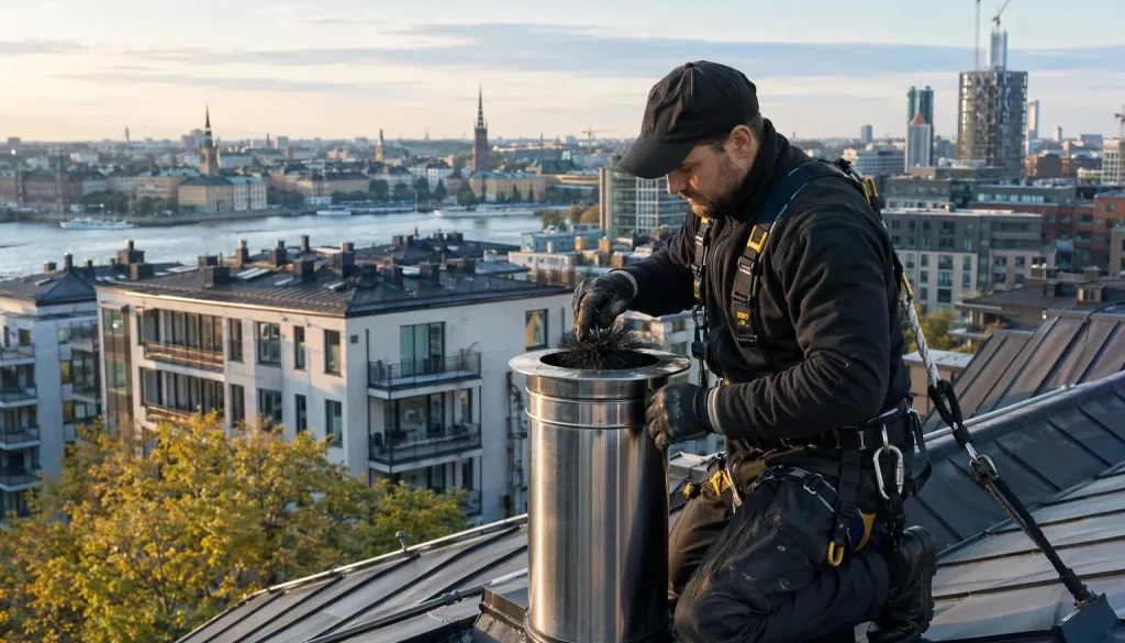 Sotare på tak i Storstockholm som genomför brandskyddskontroll 2026