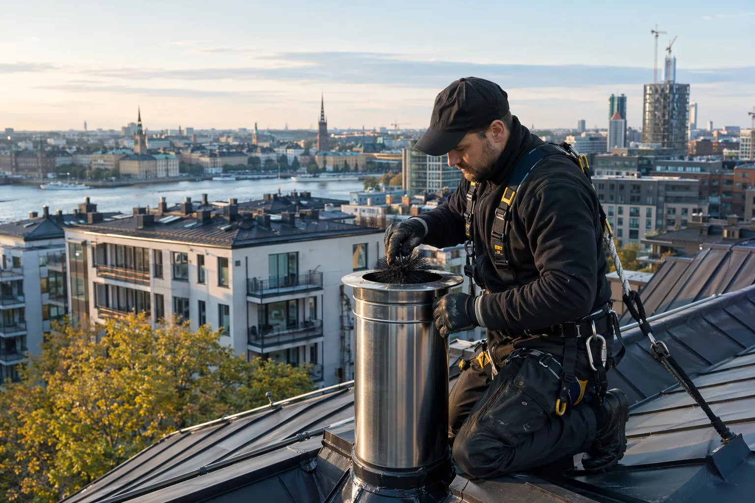 Sotare på tak i Storstockholm som genomför brandskyddskontroll 2026