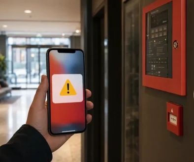 SE-Alert varningsmeddelande i mobil i fastighetsmiljö