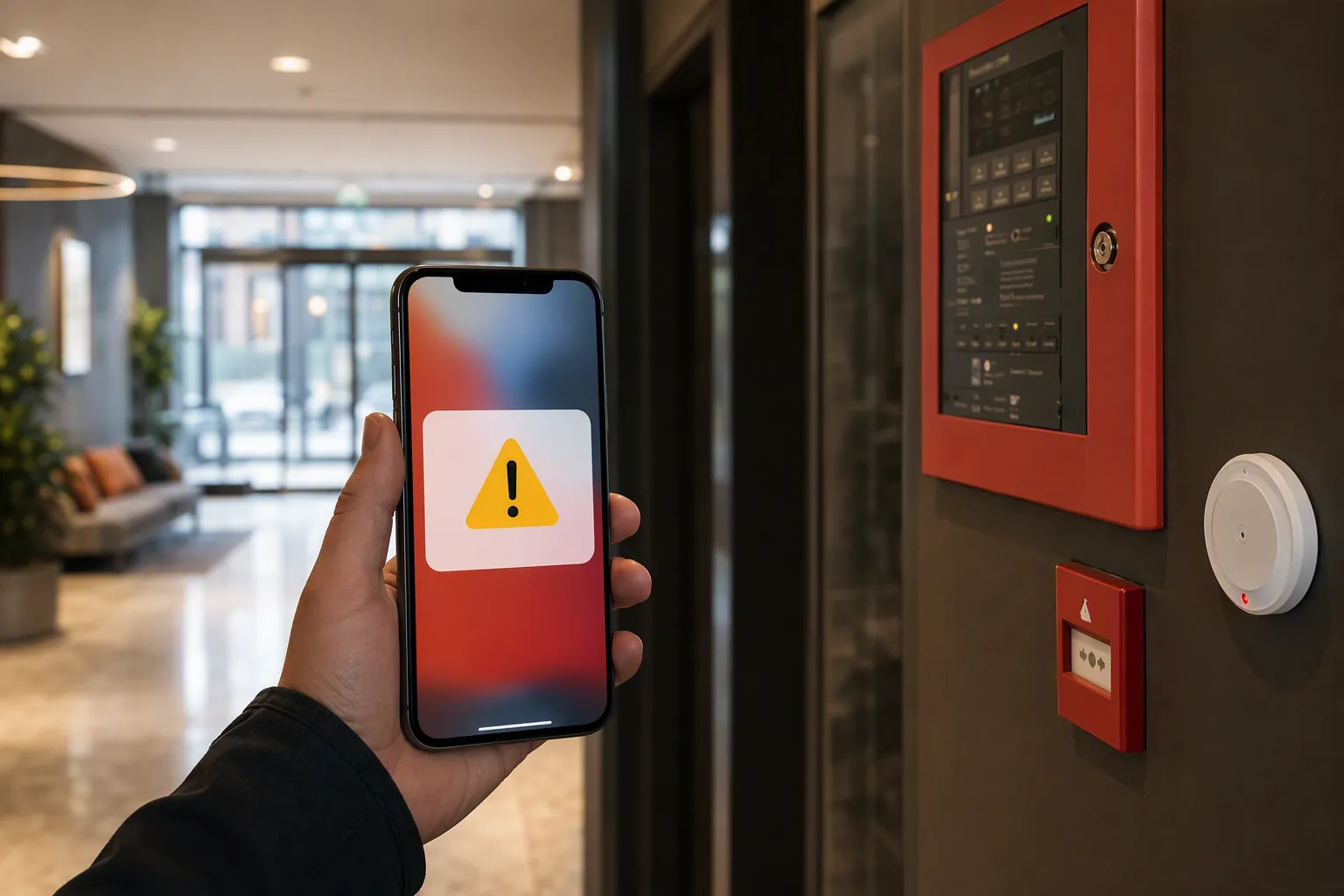 SE-Alert varningsmeddelande i mobil i fastighetsmiljö