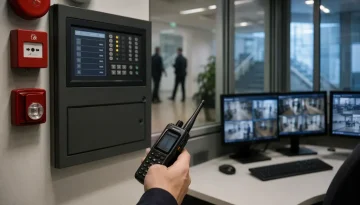Rakel-radio och brandlarmscentral i modern kontrollmiljö