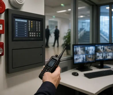 Rakel-radio och brandlarmscentral i modern kontrollmiljö